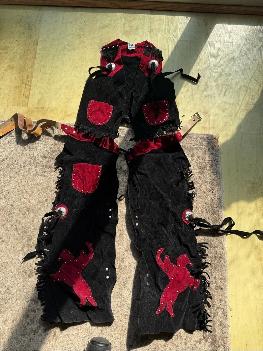 Kids Black and Red Western-Inspired Costume Overalls